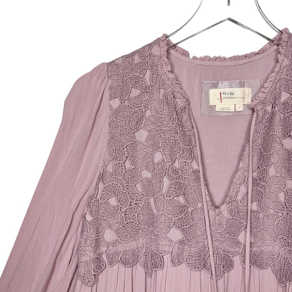 Anthropologie Lilac Embroidered Lace Tunic Women’s Ethereal Bohemian Dress Sz S - Picture 5 of 13